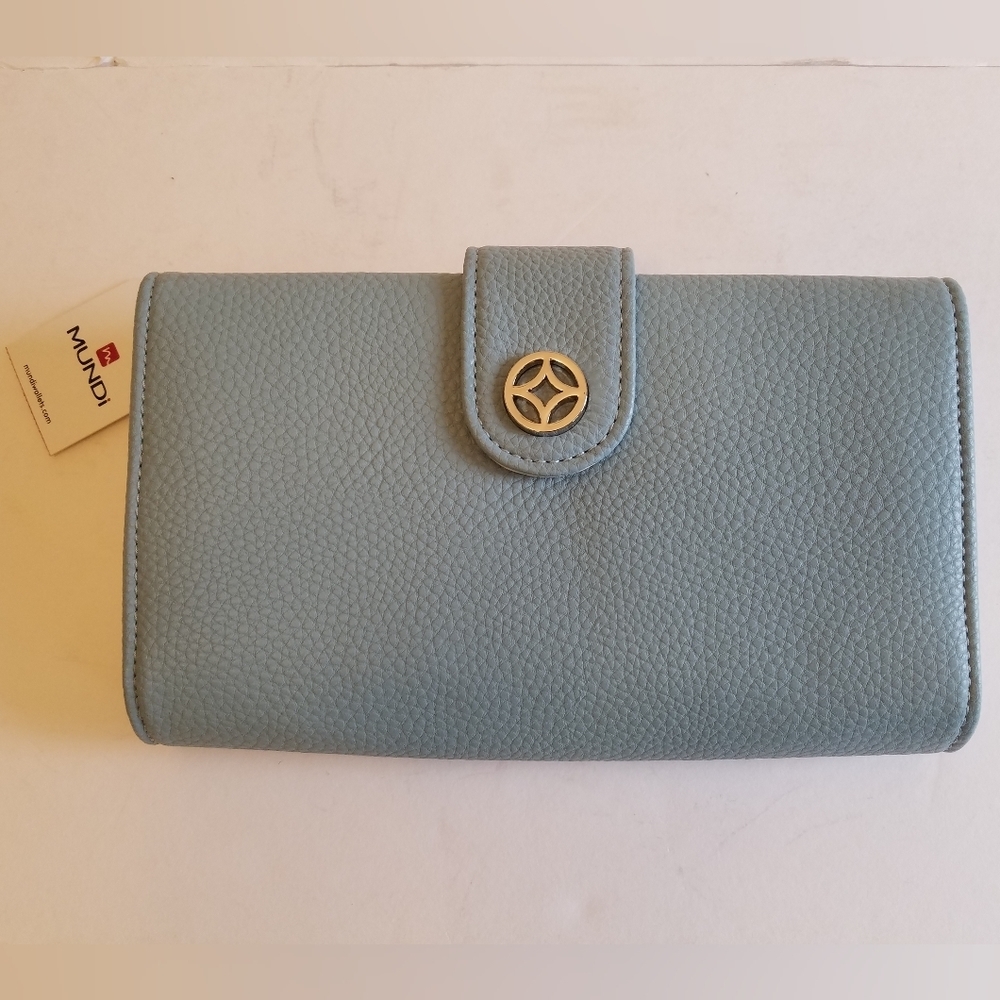 NWT Mundi Trifold Accordian Clutch Safekeeper Wallet Dusty Blue